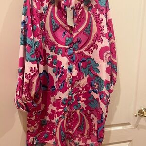 Eesome Pink and Blue Abstract Blouse